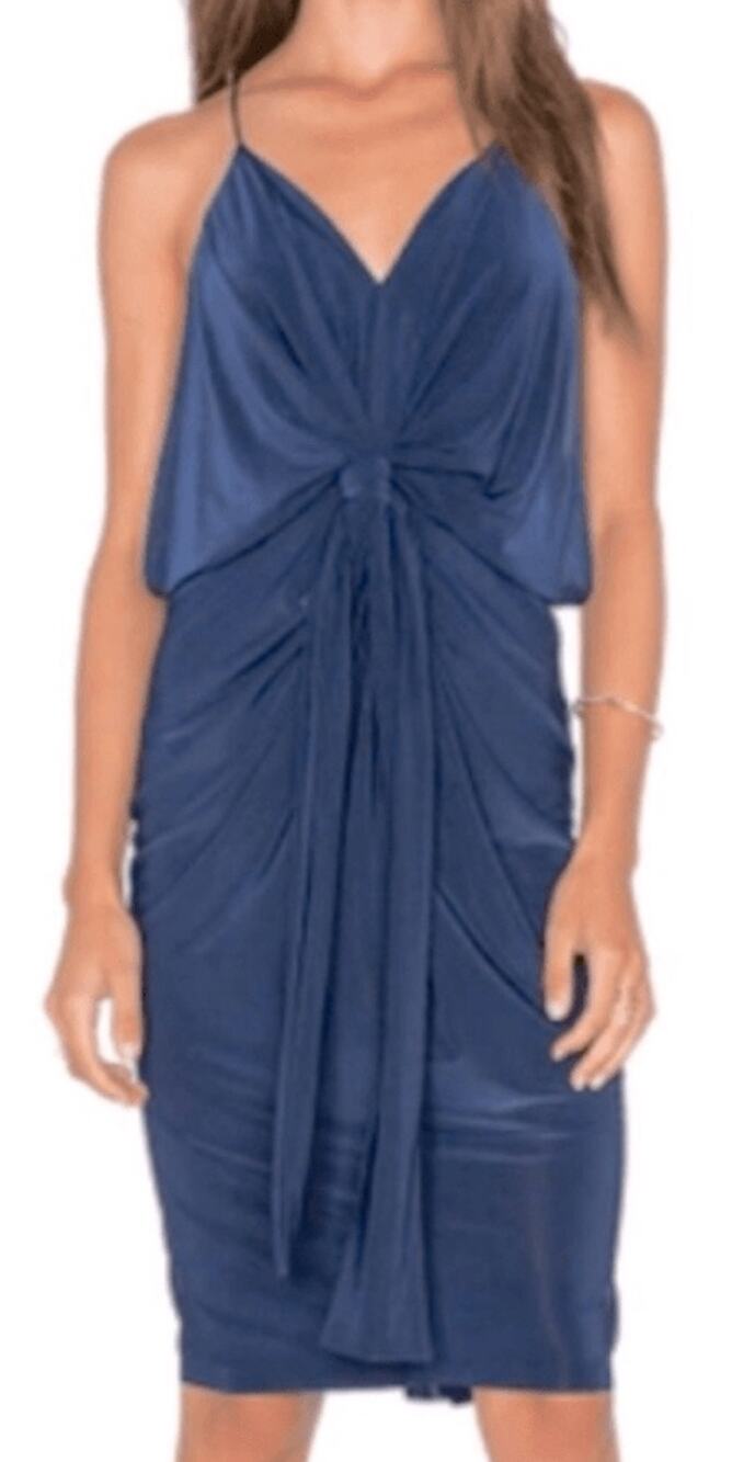 NWT MISA Los Angeles Blue Jersey Knit Sleeveless Cocktail Mini Dress Draped XS